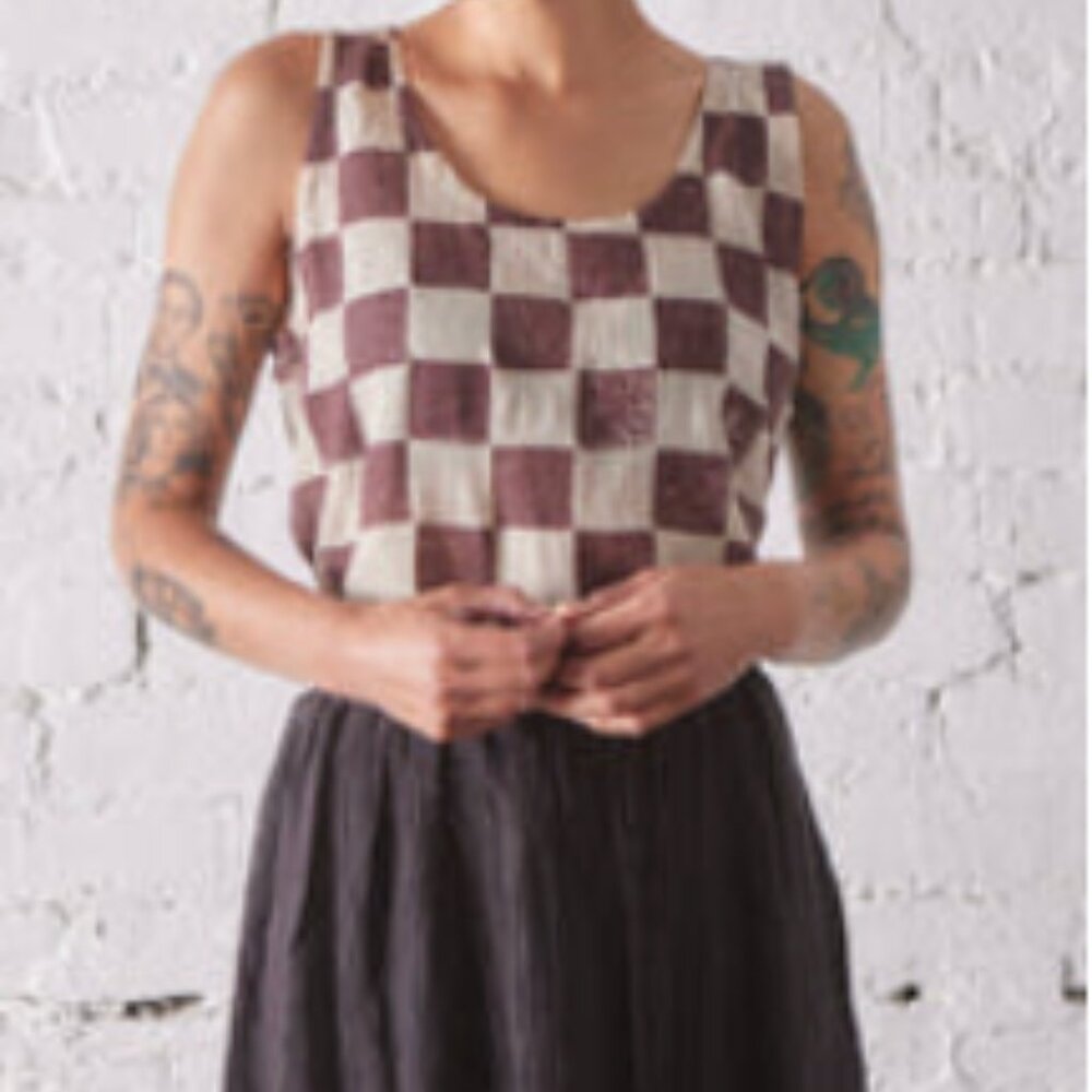 Black Crane Checkered Sleeveless Top XS